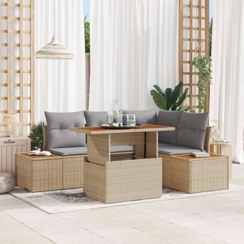 vrtni sofa set Set od 5 Bež i siva Ratan i poliester jastučić Cijena