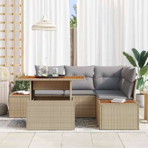 vrtni sofa set Set od 5 Bež i siva Ratan i poliester jastučić Cijena