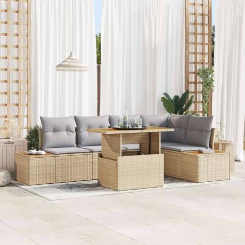 Vrtni Sofa Set Set od 6 Bež Ratan, Poliester, Čelik Cijena
