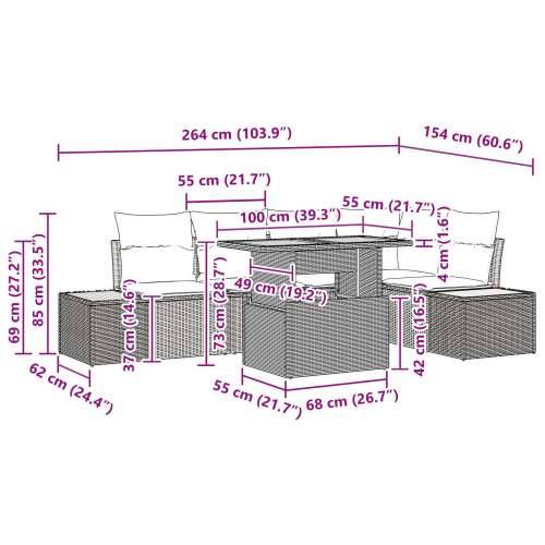 Vrtni Sofa Set Set od 6 Bež Ratan, Poliester, Čelik Cijena