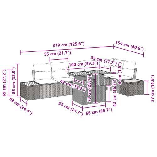 Vrtni Sofa Set Set od 7 dijelova Bež Ratan Vrtni Sofa Set Cijena