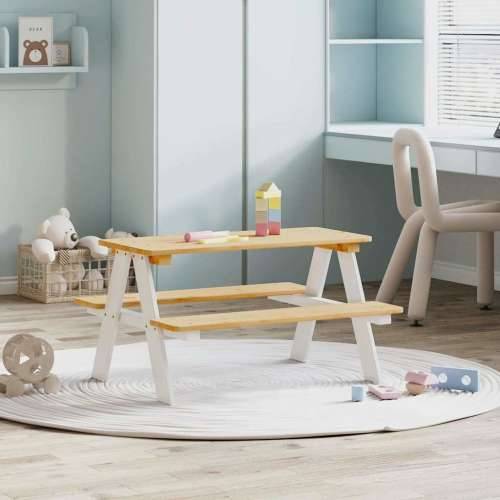 Dječji stol s klupama IRUN bijeli 90x79,5x50cm puno drvo - Bijela 1 Cijena