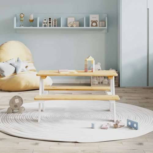 Dječji stol s klupama IRUN bijeli 90x79,5x50cm puno drvo - Bijela 1 Cijena