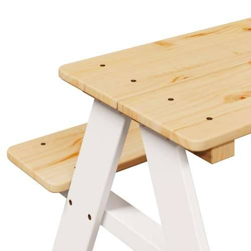 Dječji stol s klupama IRUN bijeli 90x79,5x50cm puno drvo - Bijela 1 Cijena