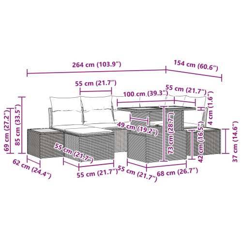 vrtni sofa set Set od 7 Siva Ratan Vrtna kutna sofa Pravokutni Cijena