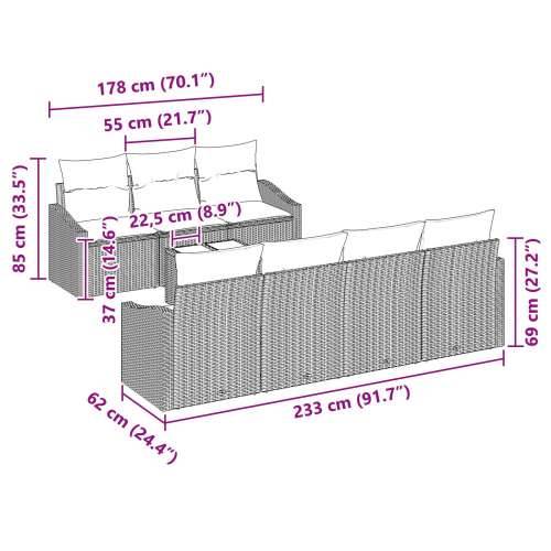 Vrtni Kauč Set Set od 8 Bež Ratan, Poliester Cijena