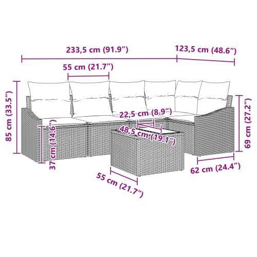 6-dijelni set za blagovanje u vrtu s jastučićima Crni poli ratan Cijena