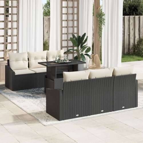 Vrtni Sofa Set Set od 7 Crna i krem Ratan i poliester Cijena