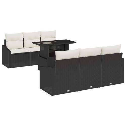 Vrtni Sofa Set Set od 7 Crna i krem Ratan i poliester Cijena