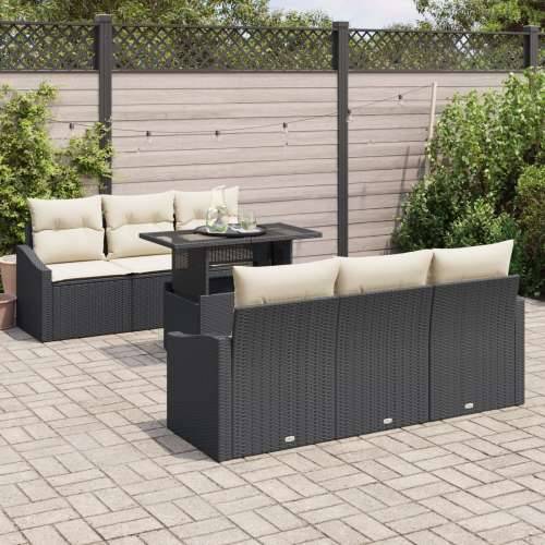 Vrtni Sofa Set Set od 7 Crna i krem Ratan i poliester Cijena