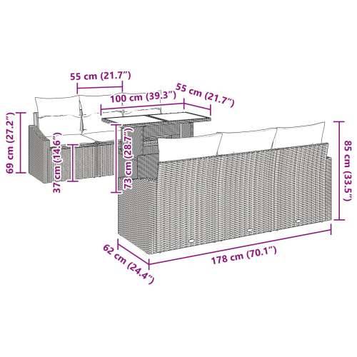 Vrtni Sofa Set Set od 7 Crna i krem Ratan i poliester Cijena