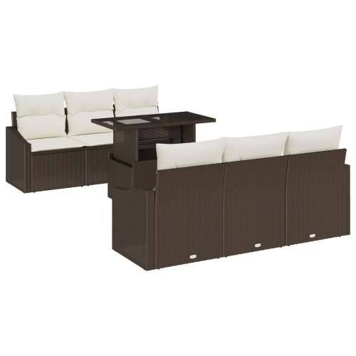 Set od 7 komada garniture za vrt s jastučićima smeđi poli ratan Cijena