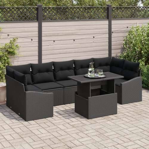 Vrtni Sofa Set Set od 8 Crna Ratan i Poliester Vanjski Stol Cijena
