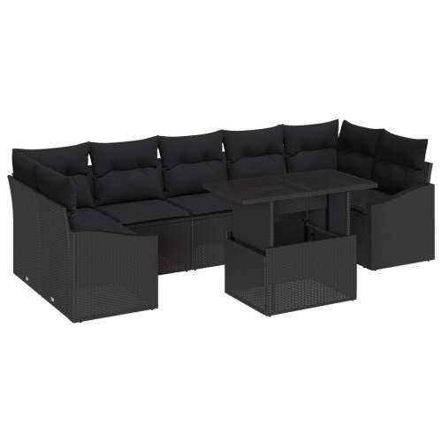 Vrtni Sofa Set Set od 8 Crna Ratan i Poliester Vanjski Stol Cijena