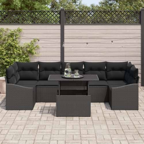 Vrtni Sofa Set Set od 8 Crna Ratan i Poliester Vanjski Stol Cijena