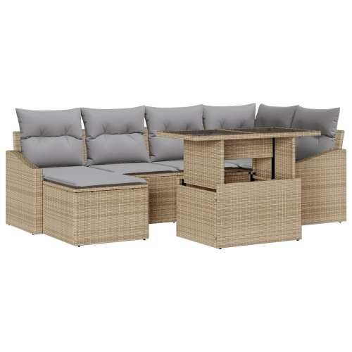 Set od 7 komada vrtne garniture s jastučićima bež poli ratan Cijena