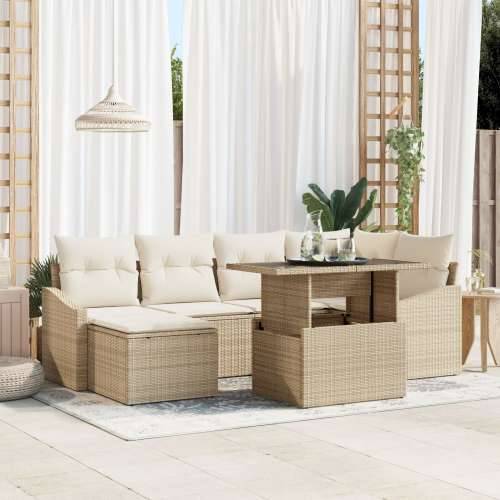 Vrtni Sofa Set Set od 7 Bež Ratan, Poliester Vrtni Sofa Set Cijena