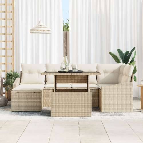 Vrtni Sofa Set Set od 7 Bež Ratan, Poliester Vrtni Sofa Set Cijena