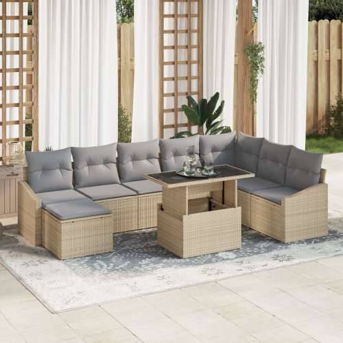 Set vrtnih sofa od 9 dijelova s jastučićima bež poli ratan Cijena