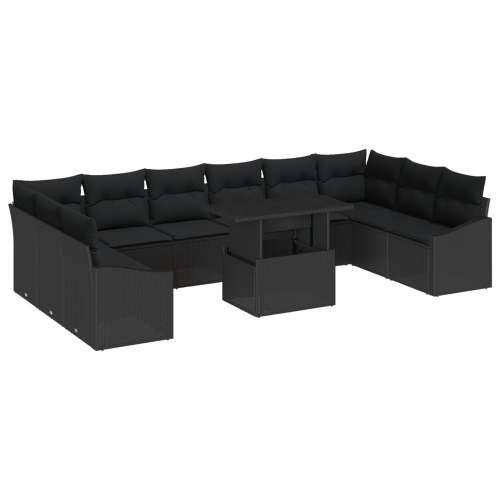 Vrtni Sofa Set Set od 11 Crna Ratan, Poliester, Pjena Cijena