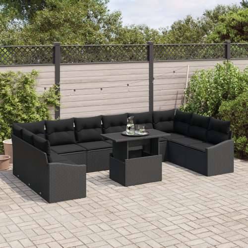 Vrtni Sofa Set Set od 11 Crna Ratan, Poliester, Pjena Cijena