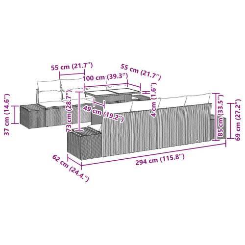 vrtni sofa set Set od 7 Siva Ratan, Metal Vanjski namještaj Cijena