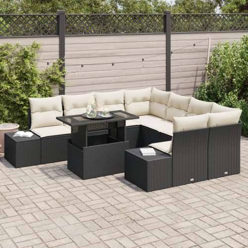 Set vrtnih sofa od 9 komada s jastucima Crni poliratan Cijena