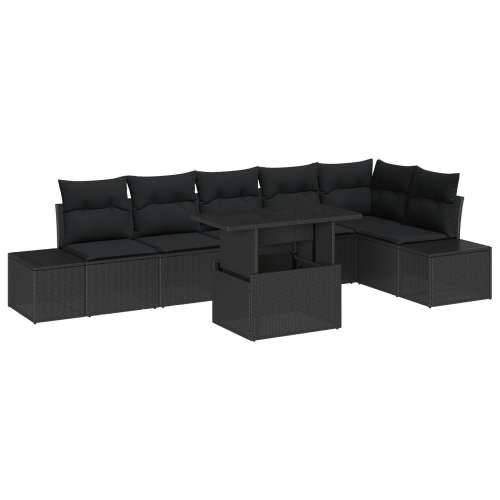 Vrtna garnitura - 7-dijelni set vrtnih sofa s jastučićima, crni poli ratan Cijena