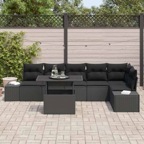 Vrtna garnitura - 7-dijelni set vrtnih sofa s jastučićima, crni poli ratan Cijena