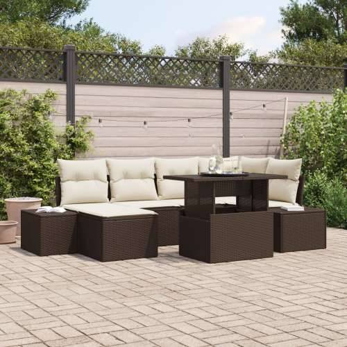 Vrtni sofa set Set od 7 Smeđa Ratan, Poliester Vrtni sofa set Cijena