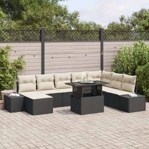 Vrtni Sofa Set Set od 9 Crna i krem Ratan i poliester Cijena