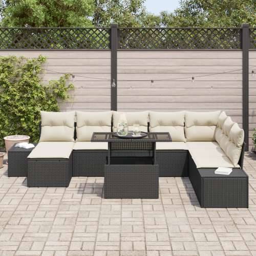 Vrtni Sofa Set Set od 9 Crna i krem Ratan i poliester Cijena