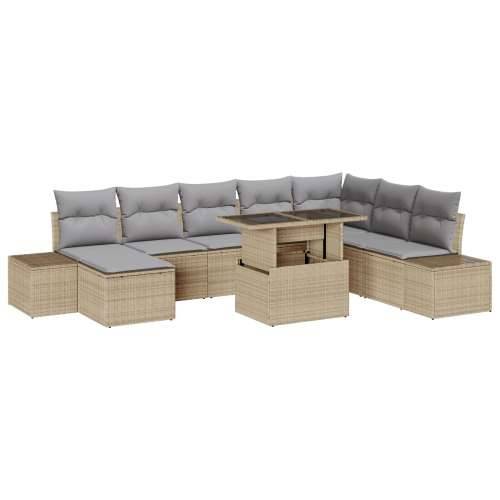 Vrtna garnitura - 9-dijelni set vrtnih sofa s jastucima bež poliratana Cijena