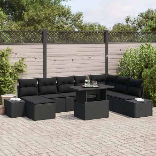 Set od 9 komada garniture za vrt s jastučićima crni poli ratan Cijena