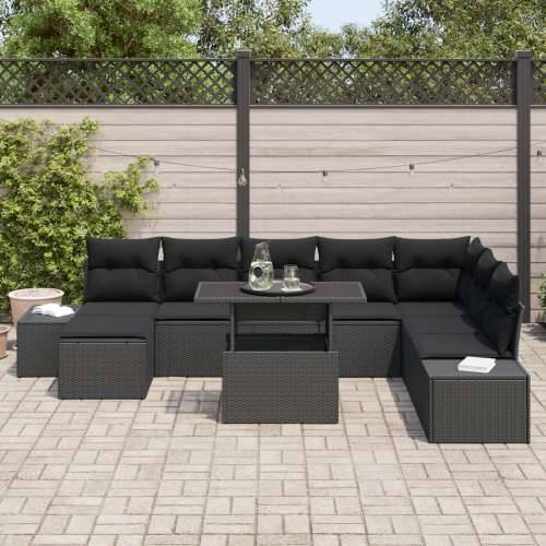 Set od 9 komada garniture za vrt s jastučićima crni poli ratan Cijena