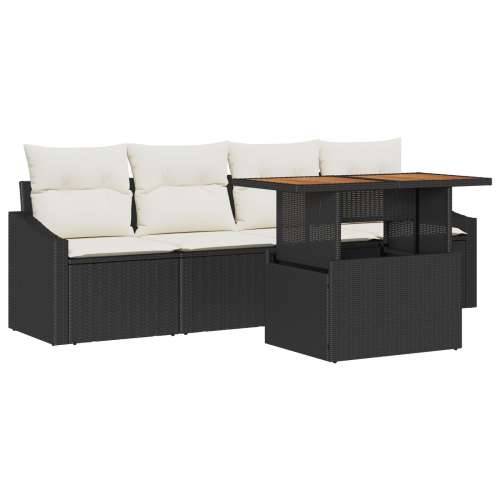 Vrtni sofa set 5-dijelni Crna i krem Ratan, Poliester Cijena