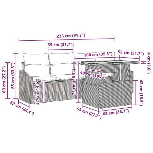 Vrtni sofa set 5-dijelni Crna i krem Ratan, Poliester Cijena