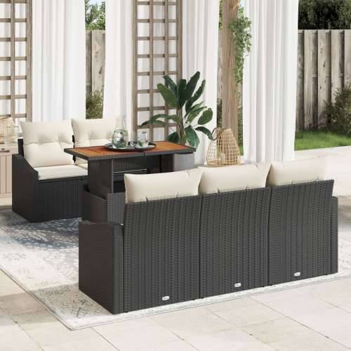 Vrtni Sofas Set Set od 6 Crna Ratan, Poliester, Kaljeno Staklo Cijena