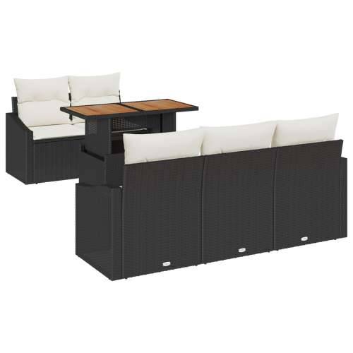 Vrtni Sofas Set Set od 6 Crna Ratan, Poliester, Kaljeno Staklo Cijena