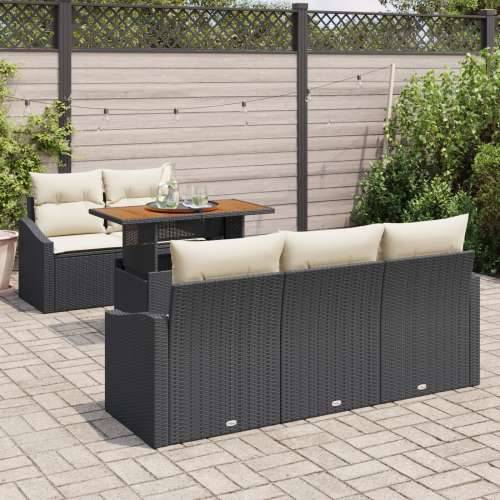 Vrtni Sofas Set Set od 6 Crna Ratan, Poliester, Kaljeno Staklo Cijena