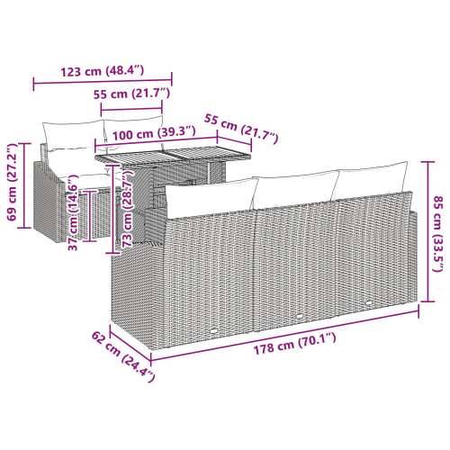 Vrtni Sofas Set Set od 6 Crna Ratan, Poliester, Kaljeno Staklo Cijena