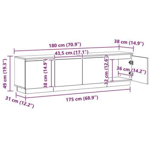TV komoda s LED svjetlom Crni hrast 180x38x49 cm Konstrukcijsko drvo Cijena