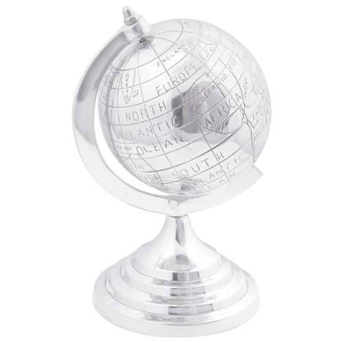 Skulptura globusa srebrne boje 16.5x14x26 cm aluminij Cijena