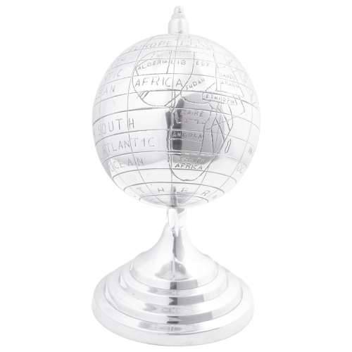 Skulptura globusa srebrne boje 16.5x14x26 cm aluminij Cijena