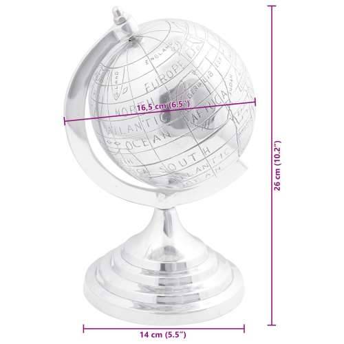 Skulptura globusa srebrne boje 16.5x14x26 cm aluminij Cijena