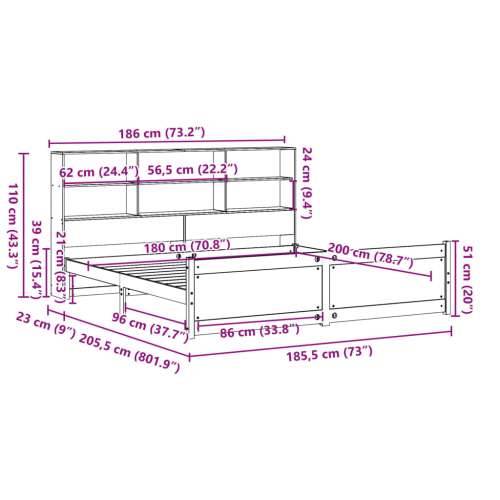 Krevet s regalom za knjige bez madraca 180x200 cm od borovine - Prirodna 180 x 200 cm Cijena