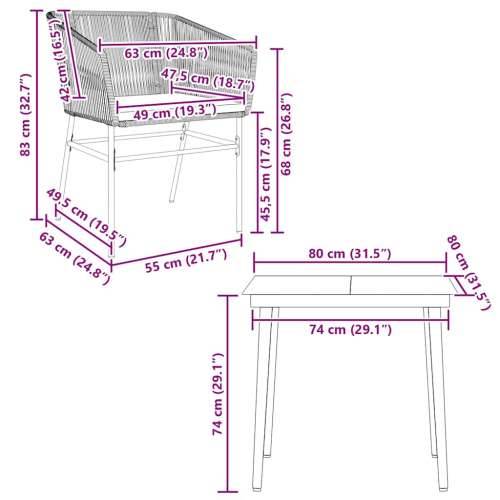 Vrtna garnitura - 3-dijelni vrtni blagovaonski set s jastucima od crnog - Crna 80 x 80 x 74 cm 2 Cijena