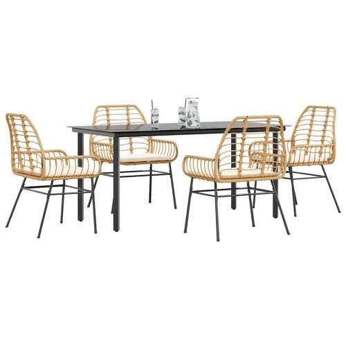 Vrtna garnitura - 5-dijelni vrtni blagovaonski set s jastucima poliratan i staklo - Smeđa i krem ​​bijela 160 x 80 x 74 cm 4 Cijena