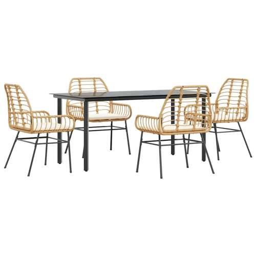 Vrtna garnitura - 5-dijelni vrtni blagovaonski set s jastucima poliratan i staklo - Smeđa i krem ​​bijela 160 x 80 x 74 cm 4 Cijena