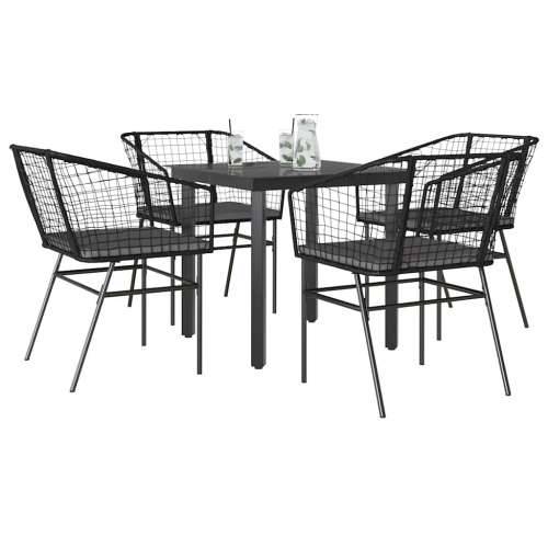 Vrtna garnitura - 5-dijelni vrtni blagovaonski set s jastucima od crnog - Crna i tamno siva 80 x 80 x 74 cm 4 Cijena